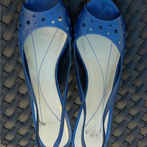 Kate Spade Blue Leather Peep Toe Sling Back High Heel Classic Shoes/Pumps Size 8 - Picture 4 of 10
